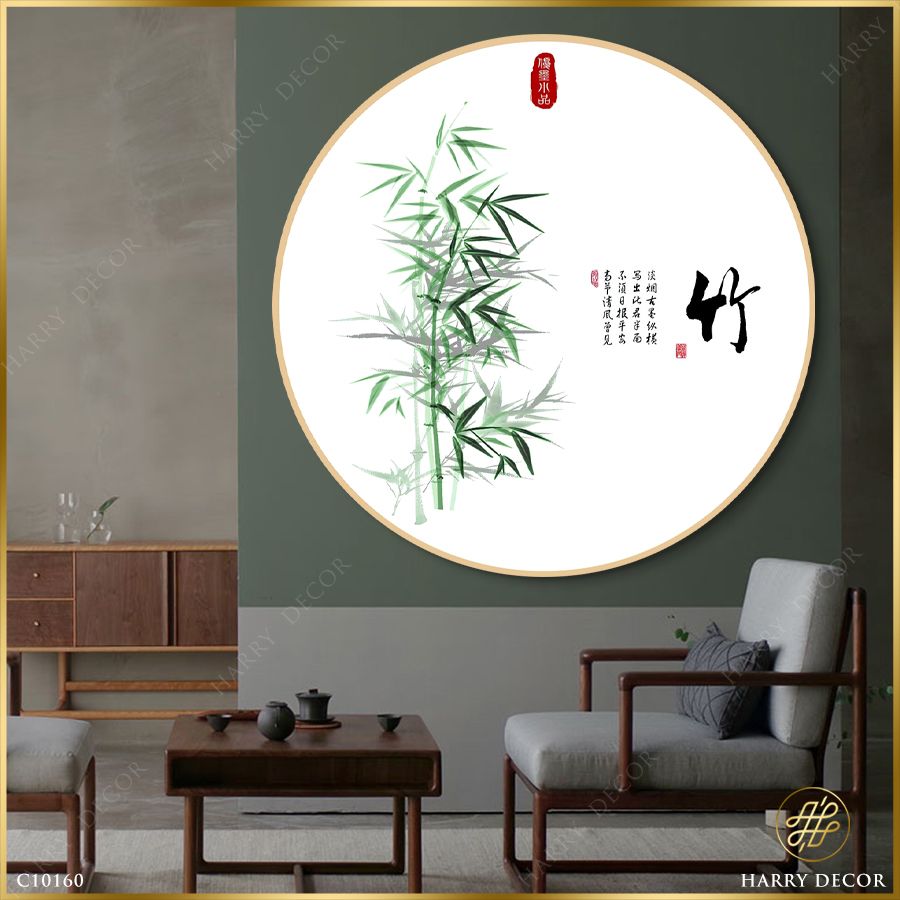  Tranh Tròn Khóm Trúc Xanh Tỉ Mỉ C10160 