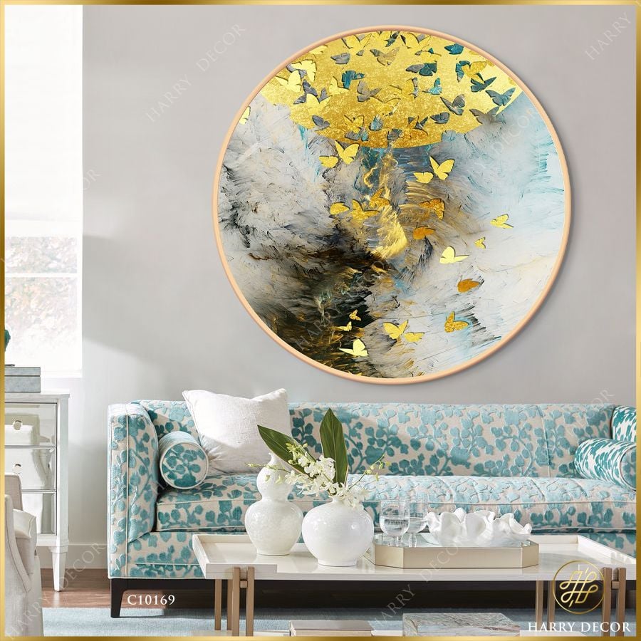  Tranh Tròn Abstract Ngàn Cánh Bướm Vàng C10169 