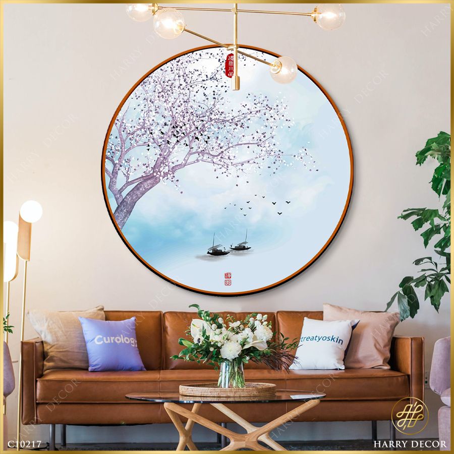  Tranh Tròn Lãng Mạn Cây Anh Đào C10217 