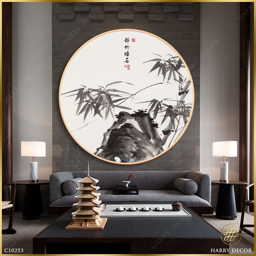  Tranh Tròn Trúc Thủy Mặc 1 C10253 