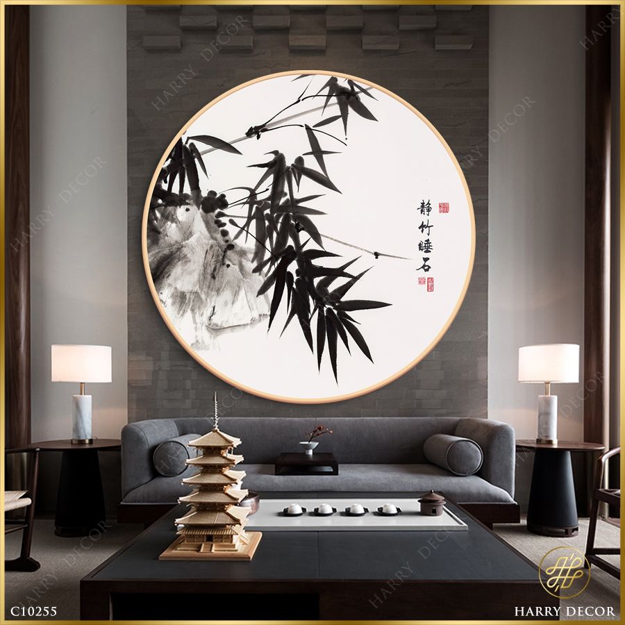  Tranh Tròn Trúc Thủy Mặc 3 C10255 