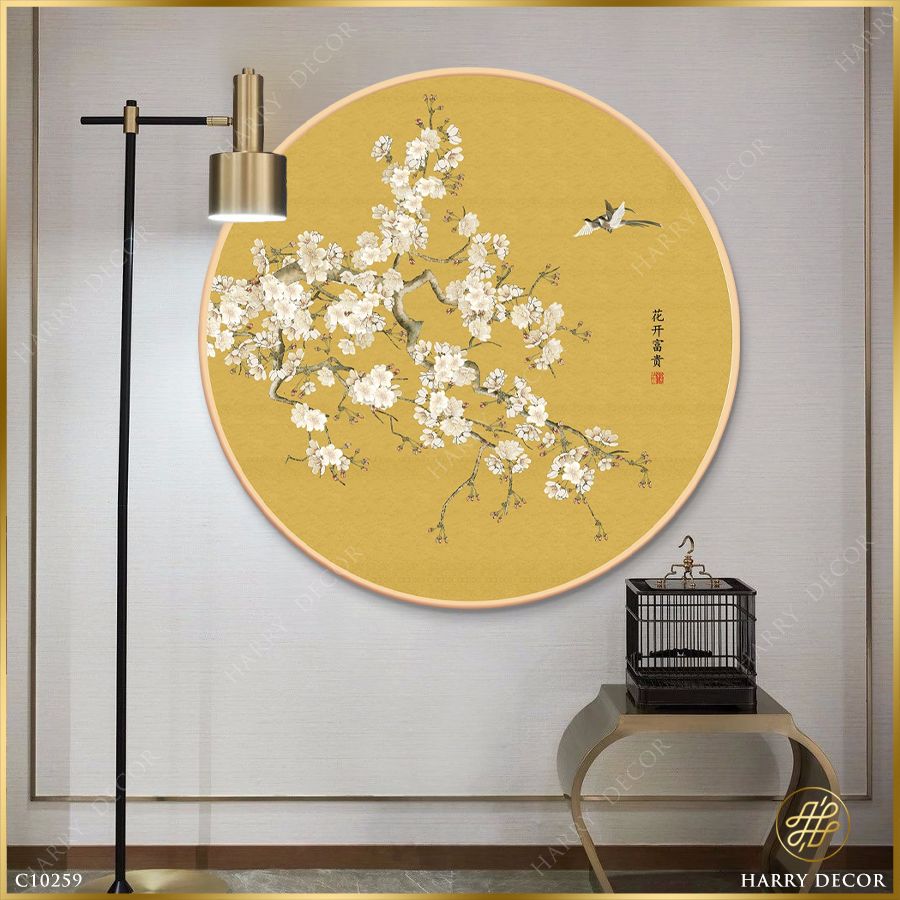  Tranh Tròn Chim Về Trên Những Cánh Hoa C10259 