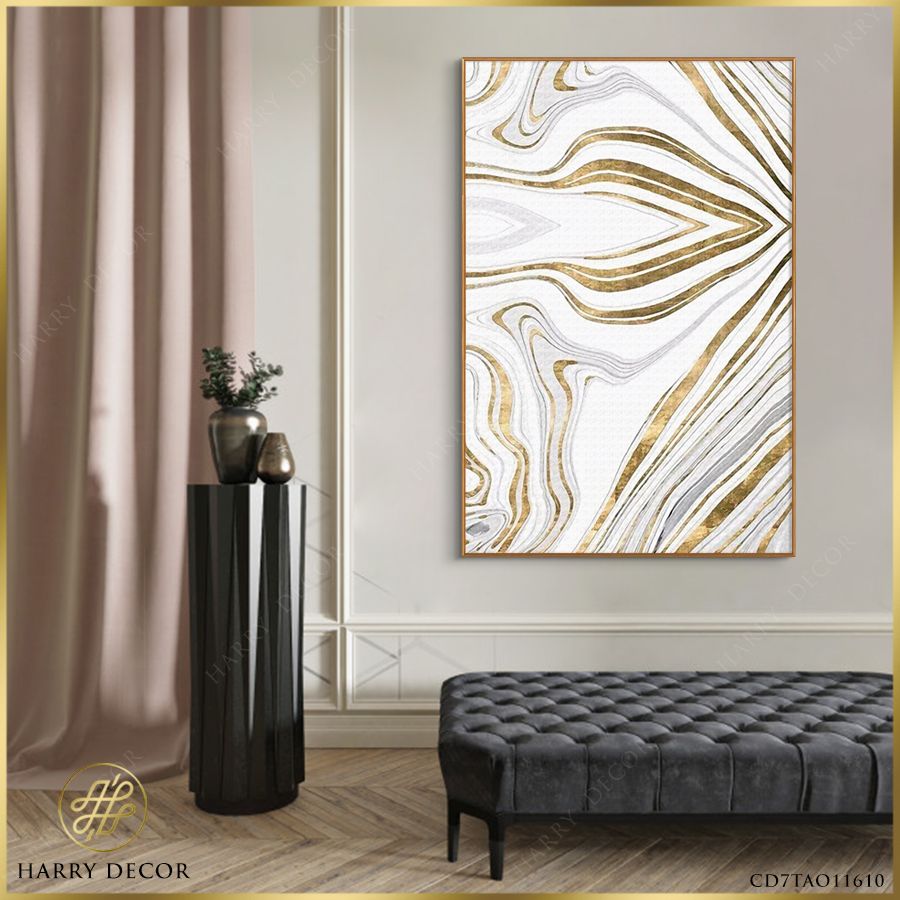  Tranh Abstract Grey Golden Striped 1 CD7TAO11610 