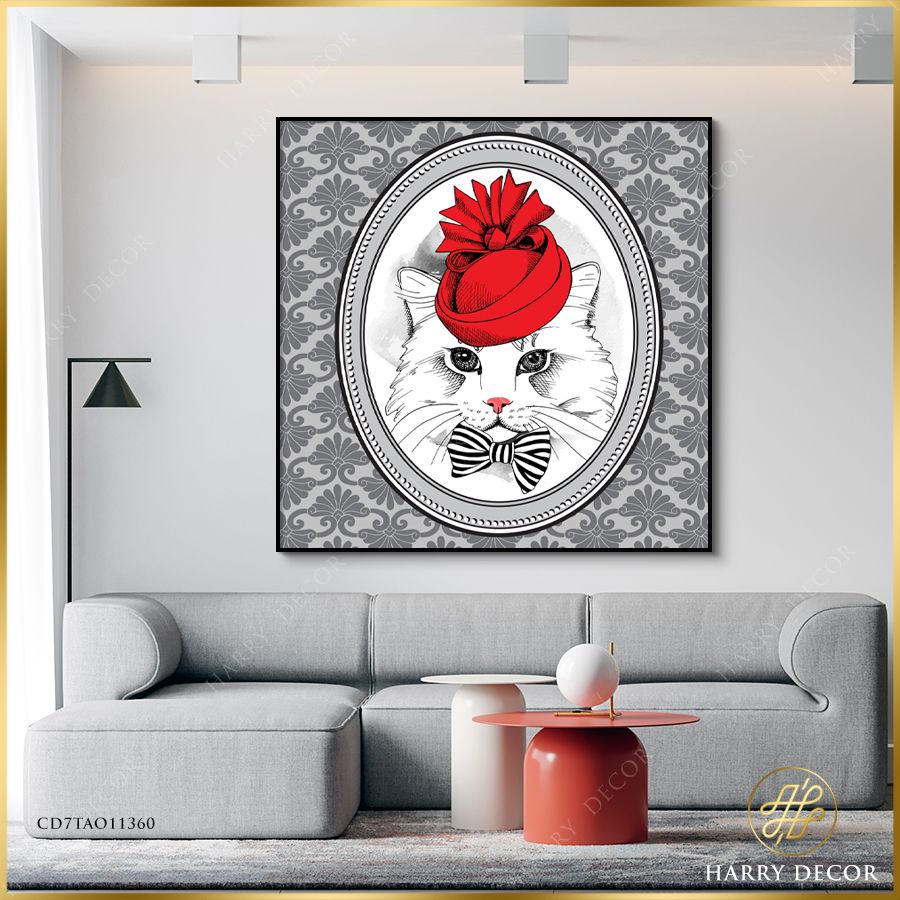  Tranh Vuông Cô Mèo Nón Đỏ CD7TAO11360 