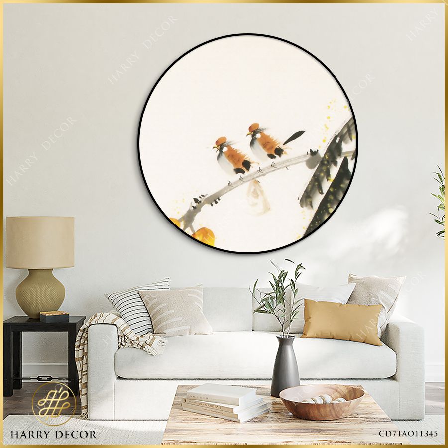  Tranh Tròn Đôi Chim Trên Cành Lựu 2 CD7TAO11345 