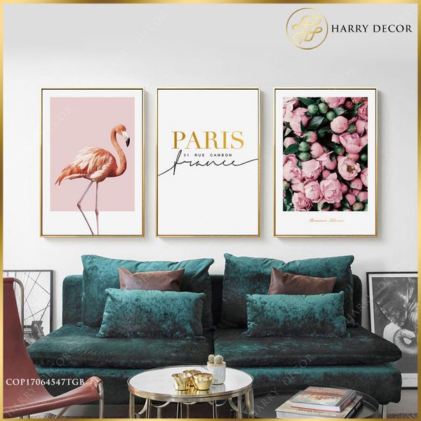  Bộ 3 Tranh Roses & Flamingo COP17064547TGB 