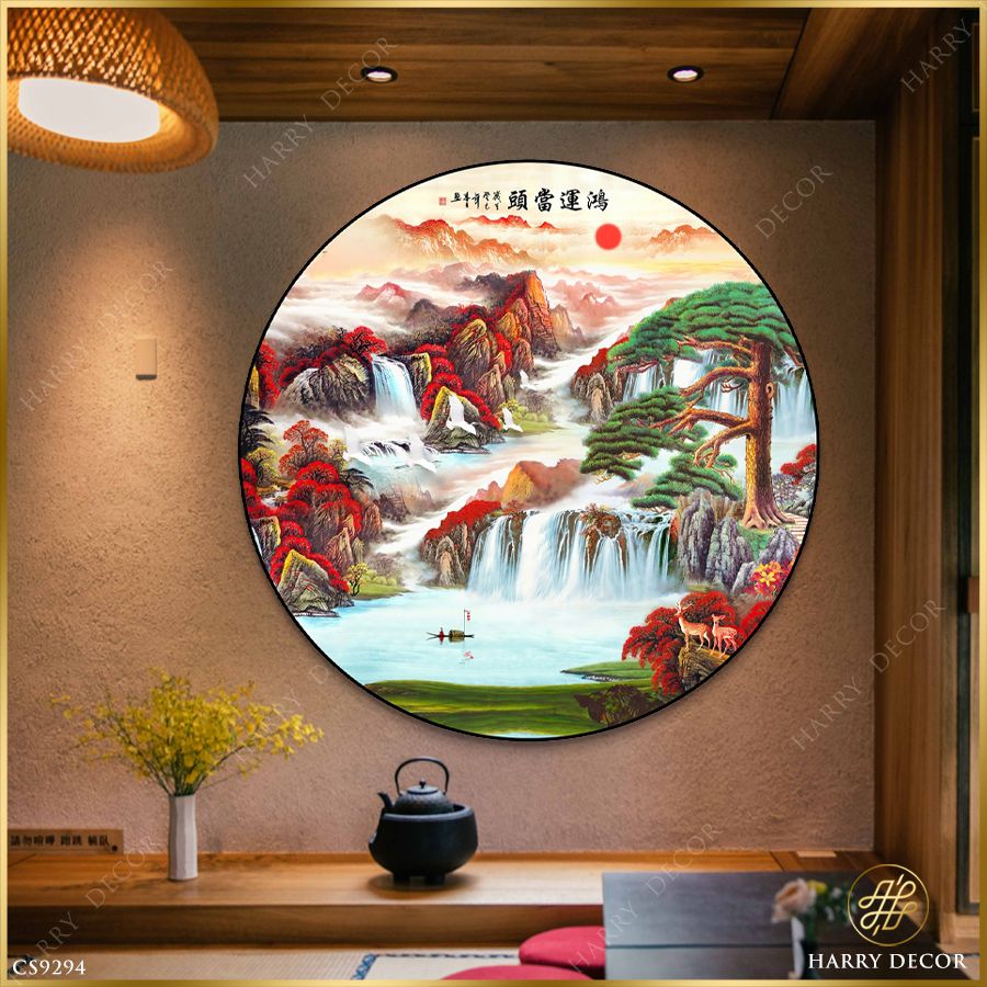  Tranh Tròn Thác Đổ Trắng Xóa Núi Rừng CS9294 