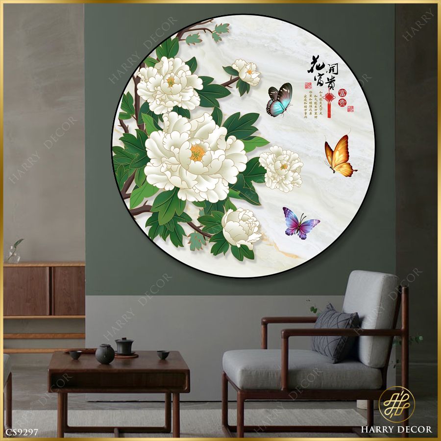  Tranh Tròn Nhánh Bạch Mẫu Đơn CS9297 