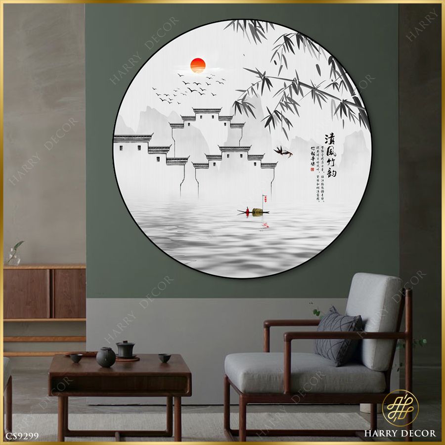  Tranh Tròn Chim Bay Mái Đình Nhánh Trúc Rũ CS9299 