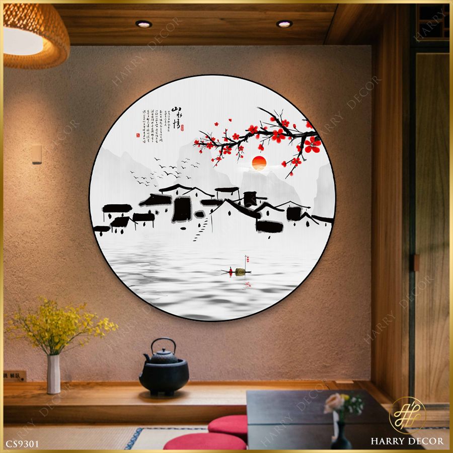  Tranh Tròn Hoa Đỏ Trên Mái Nhà CS9301 