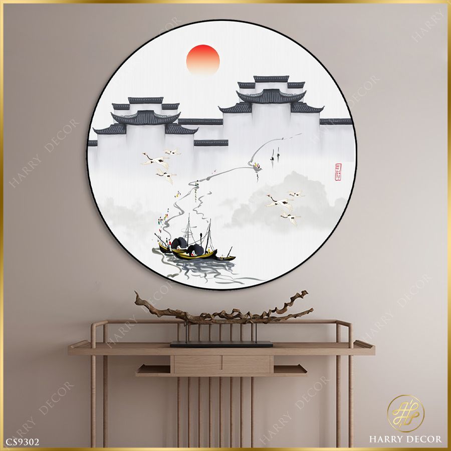  Tranh Tròn Hạc Bay Qua Thành CS9302 