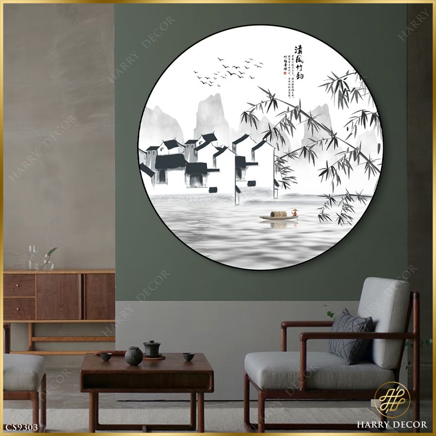  Tranh Tròn Nhánh Trúc Rũ Bên Sông Sương CS9303 