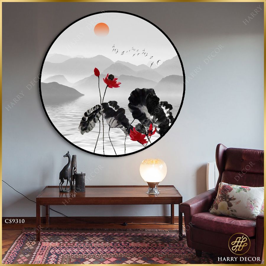  Tranh Tròn Hoa Sen Quật Cừng Thẳng Đứng CS9310 