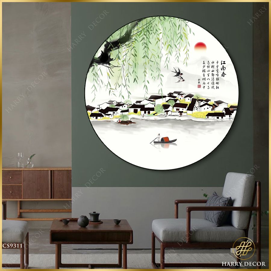  Tranh Tròn Liễu Rũ Bên Sông Đôi Nhạn Bay CS9311 