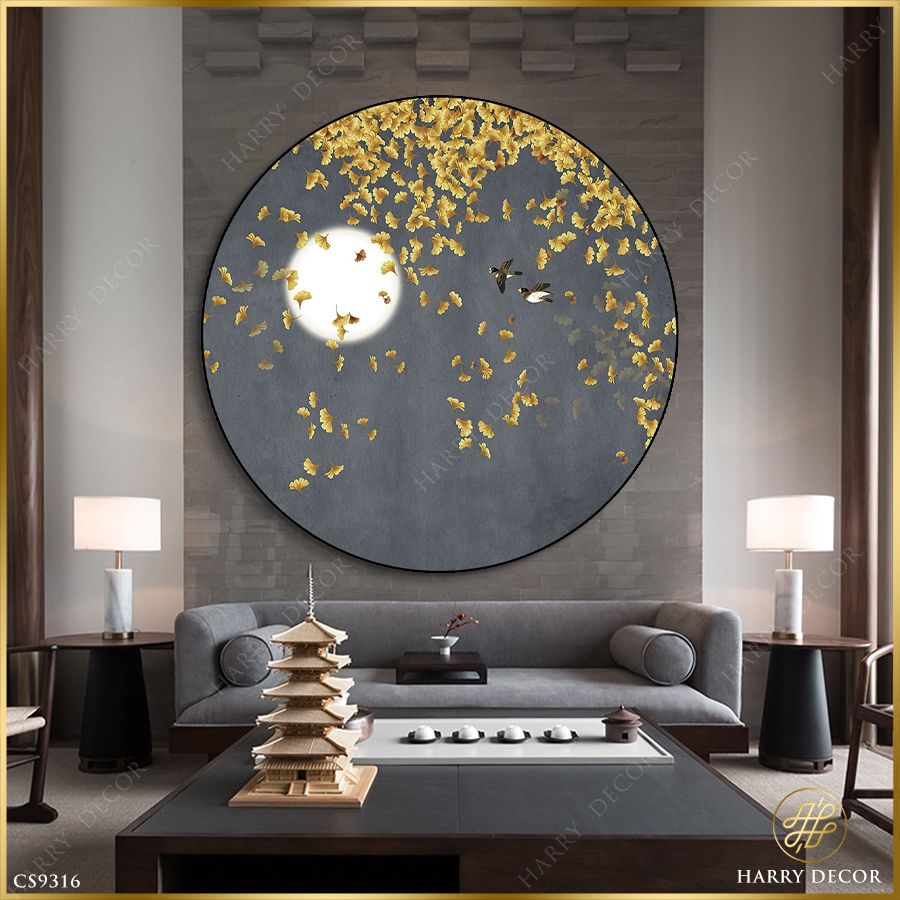  Tranh Tròn Trăng Sáng Lá Rũ Chim Bay CS9316 