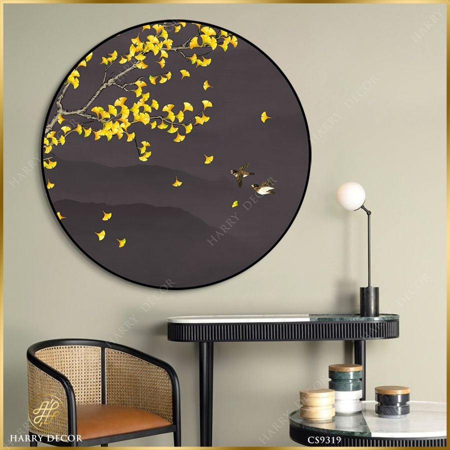  Tranh Tròn Đôi Chim Liền Cánh Lá Vàng Rời Cành CS9319 