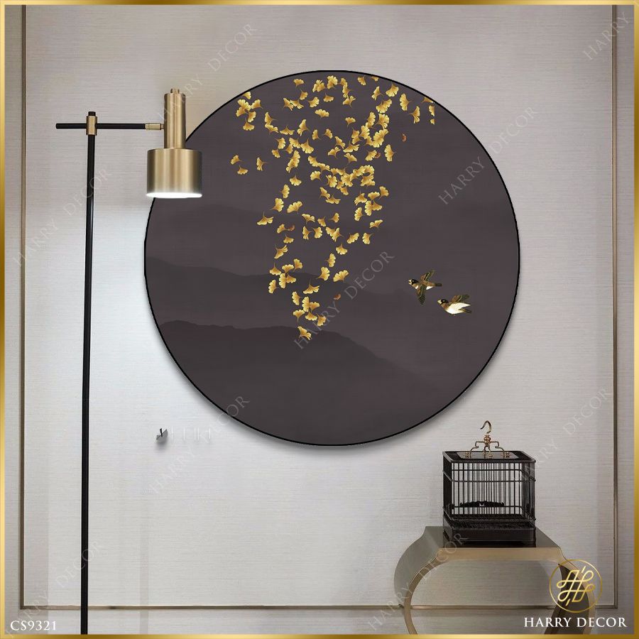  Tranh Tròn Đôi Chim Quất Quýt Lá Vàng Rơi CS9321 