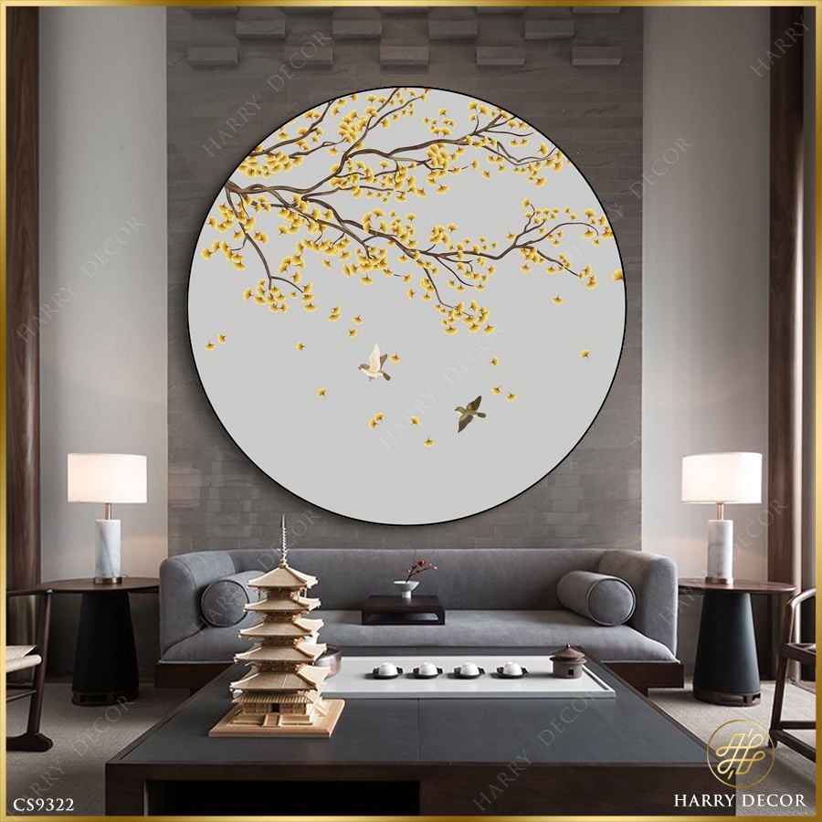 Tranh Tròn Lá Vàng Lay Trong Gió Chim Bay CS9322 