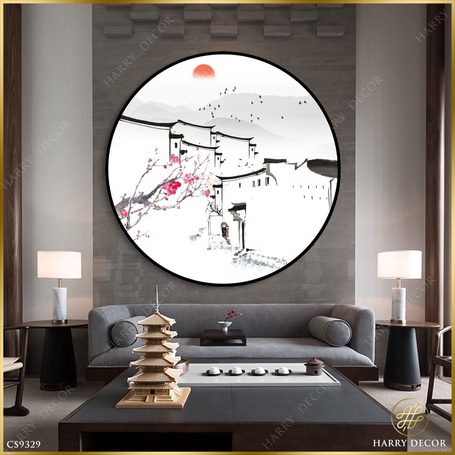  Tranh Tròn Nhánh Đào Ven Tường CS9329 