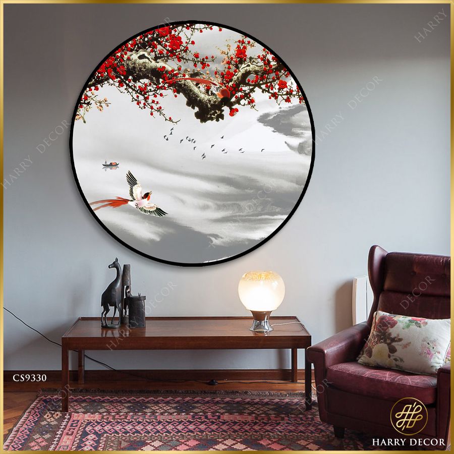  Tranh Tròn Chim Sãi Cánh Dưới Gốc Hoa CS9330 