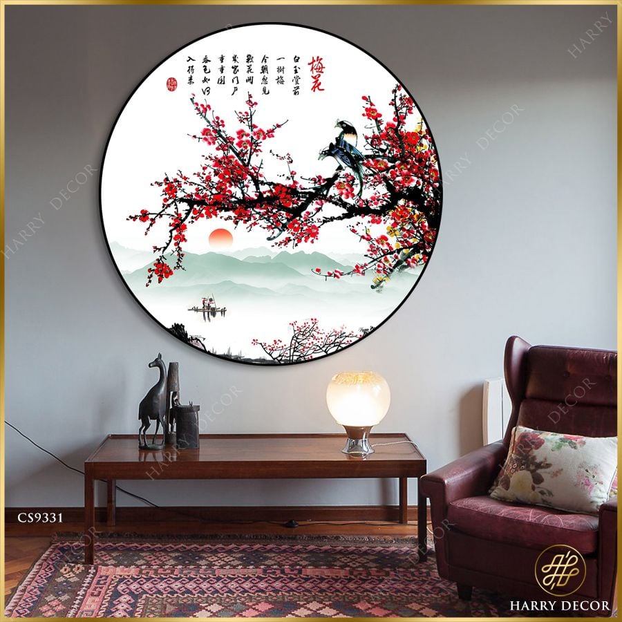  Tranh Tròn Đôi Chim Trên Gốc Đào CS9331 