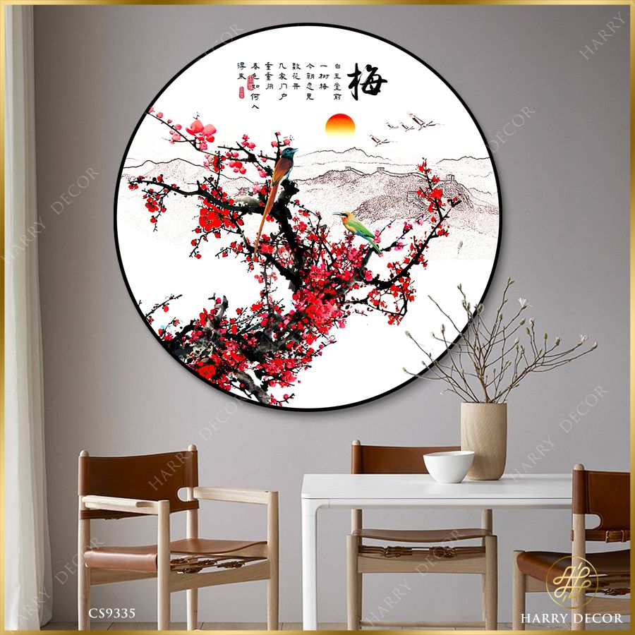  Tranh Tròn Đôi Chim Trên Nhành Hoa Mận CS9335 