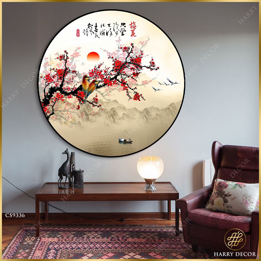  Tranh Tròn Đôi Chim Âu Yếm Trên Cành CS9336 