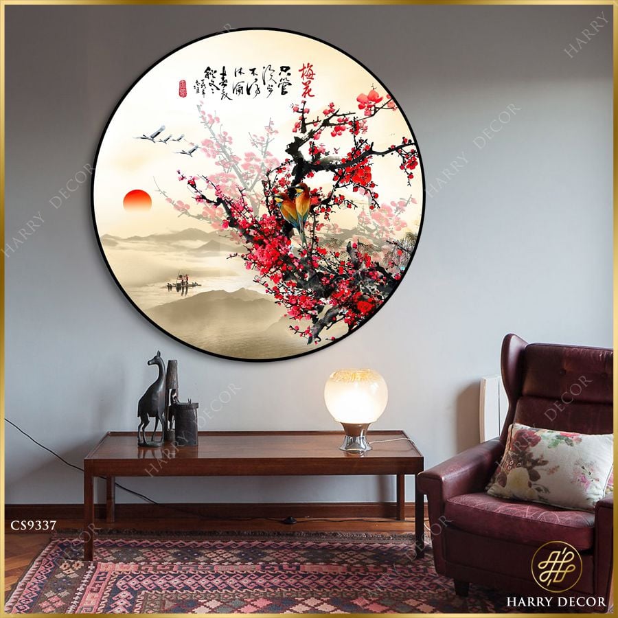  Tranh Tròn Âu Yếm Trên Cành Mận Đỏ CS9337 