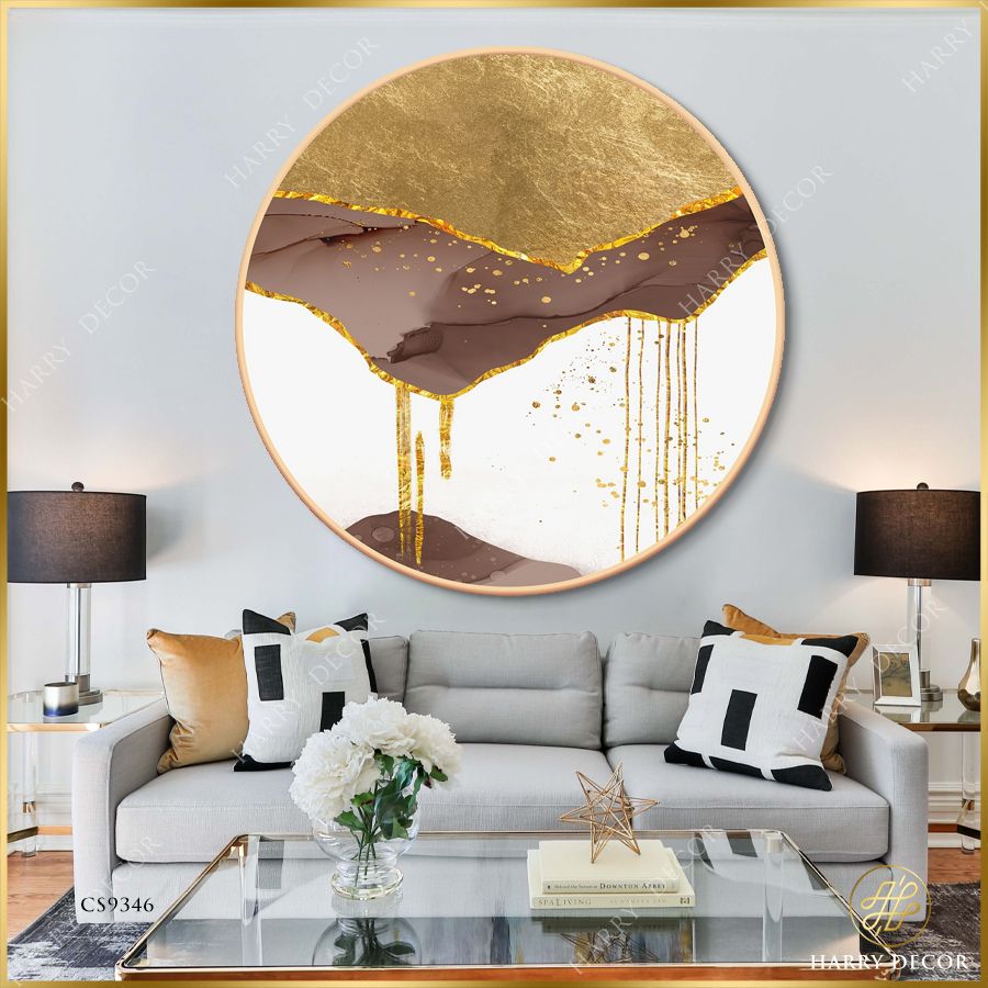  Tranh Tròn Abstract Vàng Trên Cát CS9346 