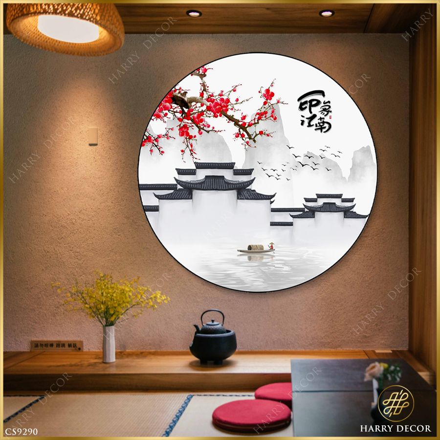  Tranh Tròn Nhánh Đào Trên Mái Đình CS9290 