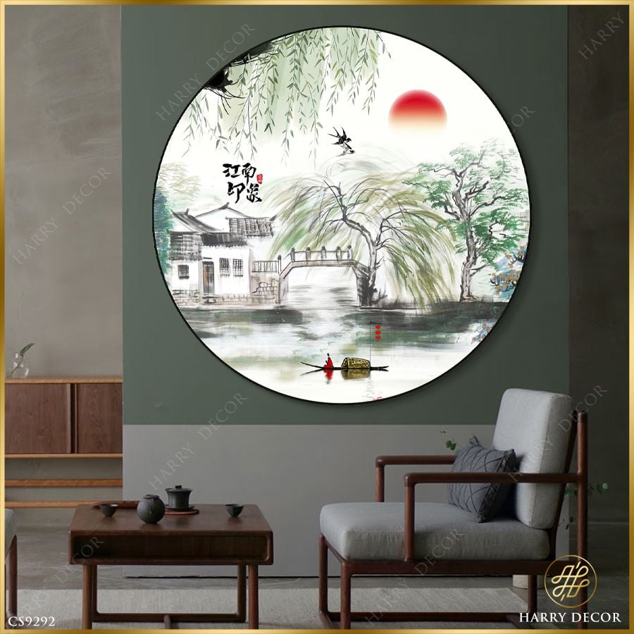  Tranh Tròn Liễu Xanh Bên Cầu CS9292 