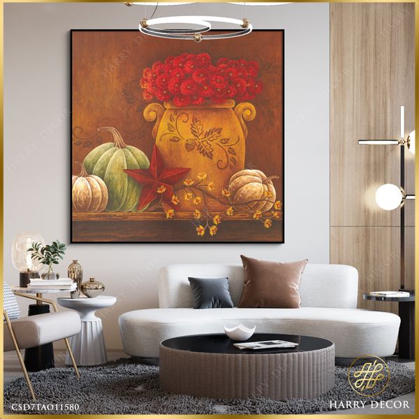  Tranh Vuông Tĩnh Vật Bí Ngô Và Cành Hoa 1 CSD7TAO11580 