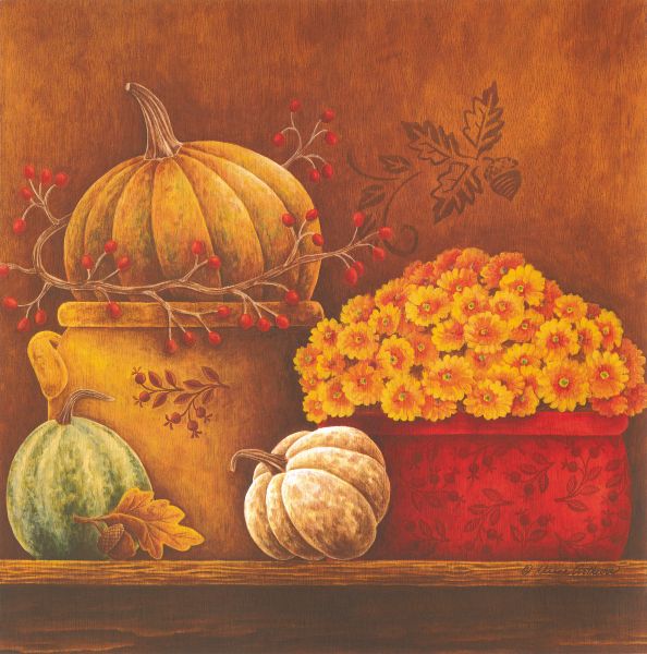  Tranh Vuông Tĩnh Vật Bí Ngô Và Cành Hoa 2 CSD7TAO11581 