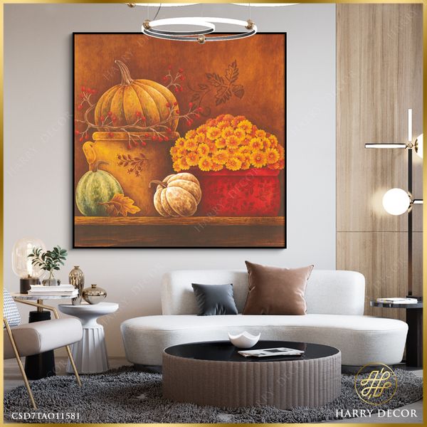  Tranh Vuông Tĩnh Vật Bí Ngô Và Cành Hoa 2 CSD7TAO11581 