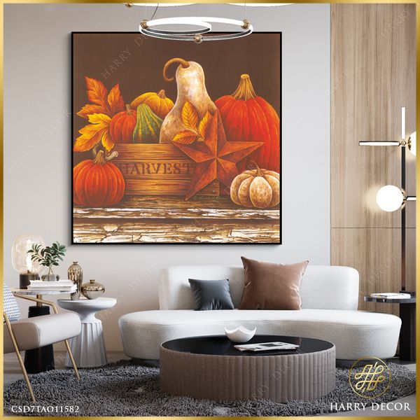  Tranh Vuông Tĩnh Vật Bí Ngô Và Cành Hoa 3 CSD7TAO11582 