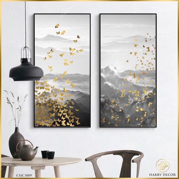  Bộ 2 Tranh Chim Và Bươm Bướm Nối Chân Mây CSJC3009 
