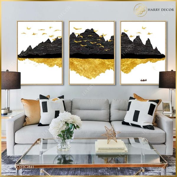  Bộ 3 Tranh Bầy Chim Nhũ Vàng Núi Cao CSVJC2841 