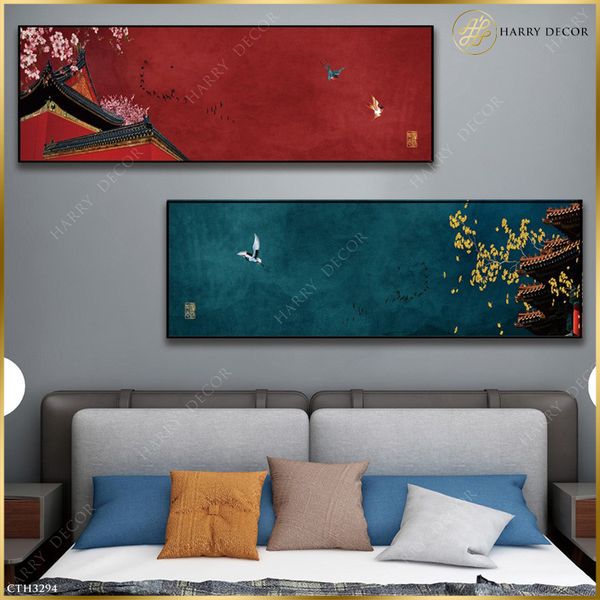  Bộ 2 Tranh Đầu Đình Mấy Nhánh Hoa Rơi CTH3294 