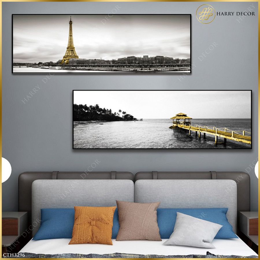  Bộ 2 Tranh Cây Cầu Vàng Và Tháp Eiffel CTH3296 