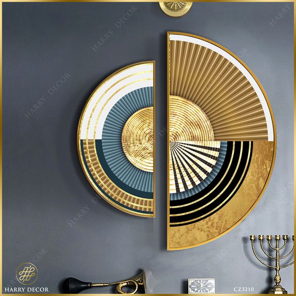  Bộ 2 Tranh Tròn Trừu Tượng Quạt Xòe Quạt CZ3210 
