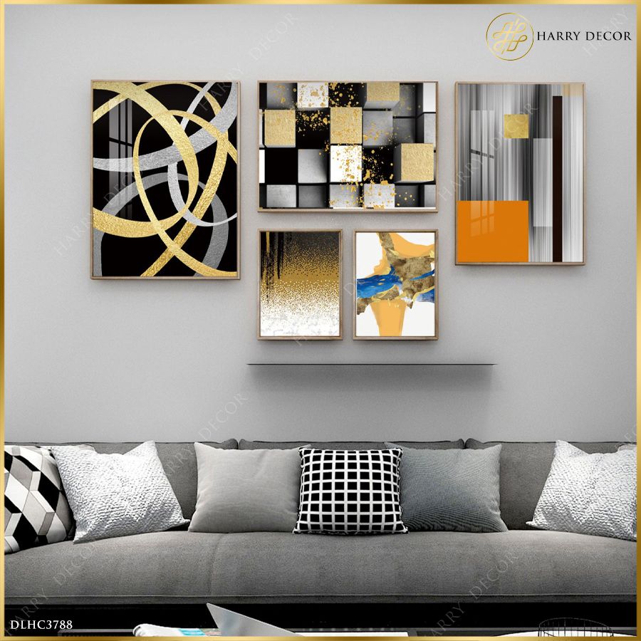  Bộ 5 Tranh Abstract Silver And Golden DLHC3788 