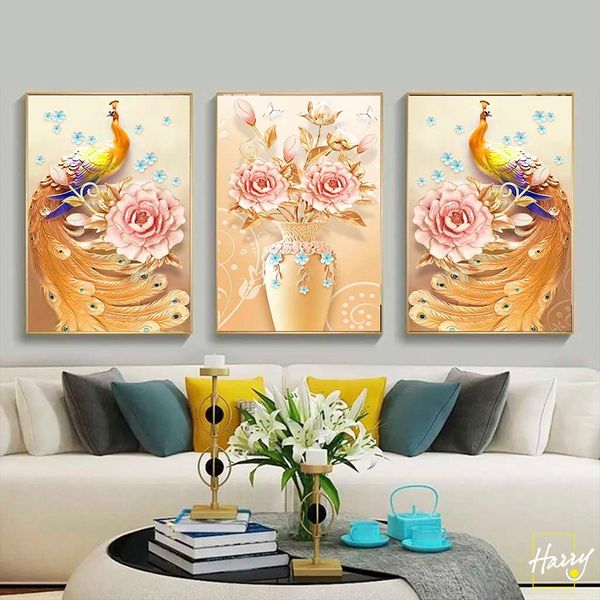  Bộ 3 Tranh Đôi Công Khoe Dáng C0593 