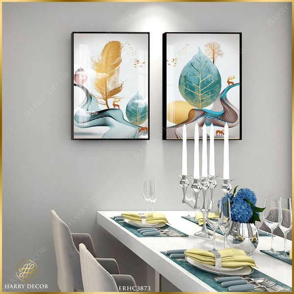 Bộ 2 Tranh Lá Xanh Lông Vàng ERHC3873 