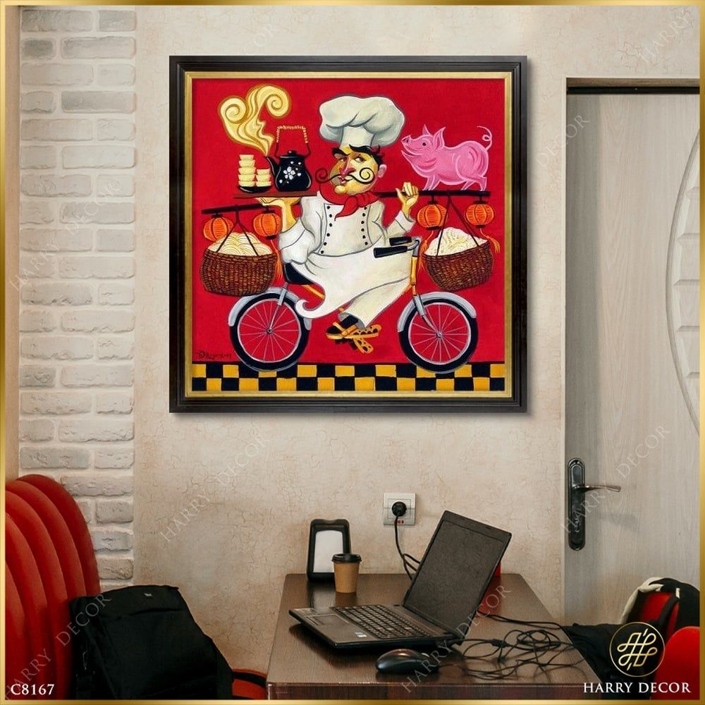  Tranh Vuông Ông Chú Đầu Bếp Đèo Con Heo C8167 