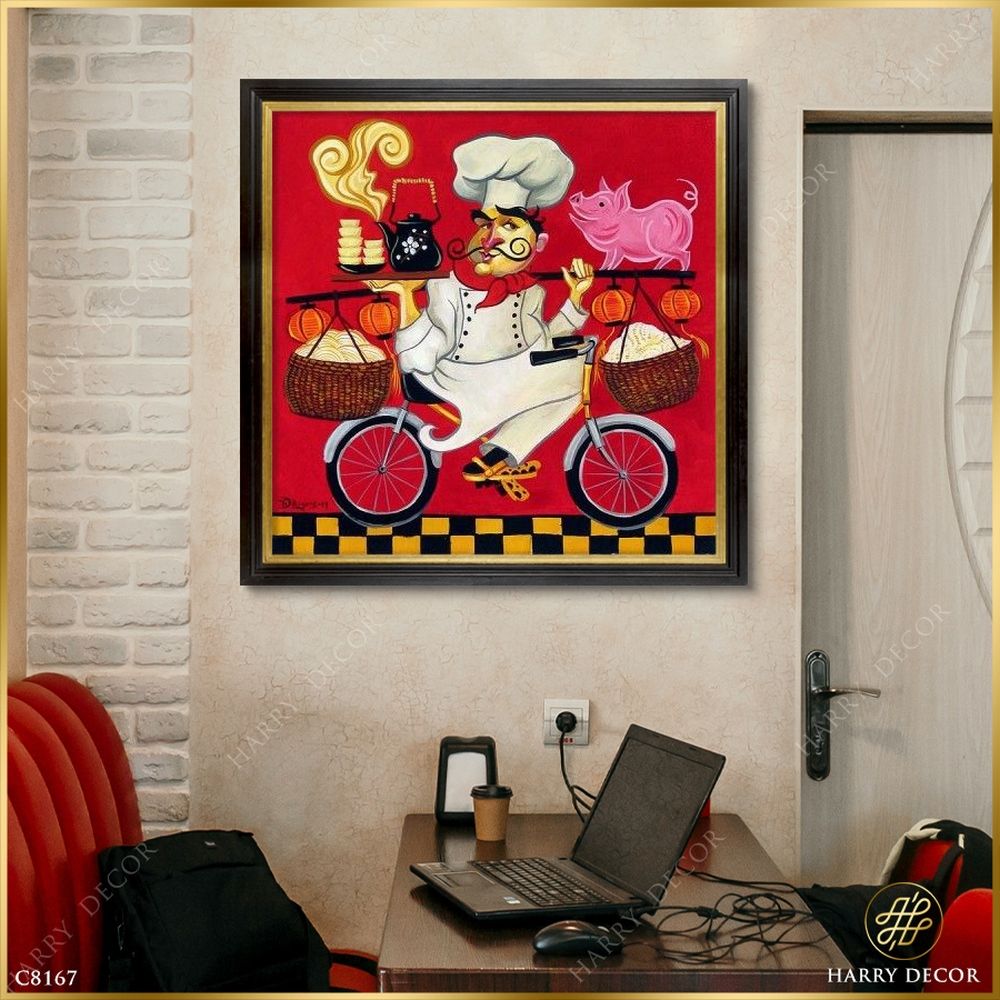  Tranh Vuông Ông Chú Đầu Bếp Đèo Con Heo C8167 