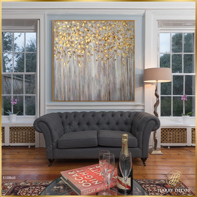  Tranh Vuông Abstract Phất Phơ Lá Vàng Trên Cây S10860 