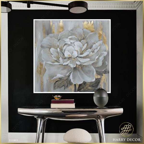  Tranh Vuông White Flower & Gold S11803 