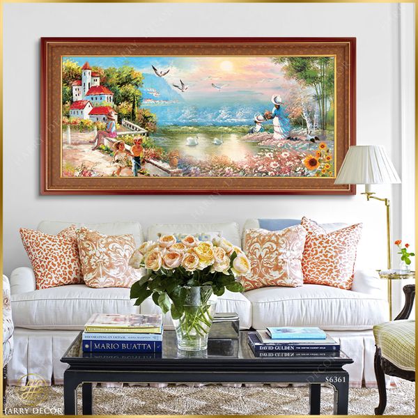  Tranh Những Đứa Trẻ Nô Đùa Trước Sân Nhà S6361 