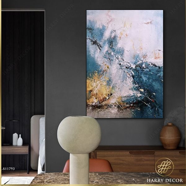  Tranh Abstract Xanh Vàng Ấn Tượng S11793 