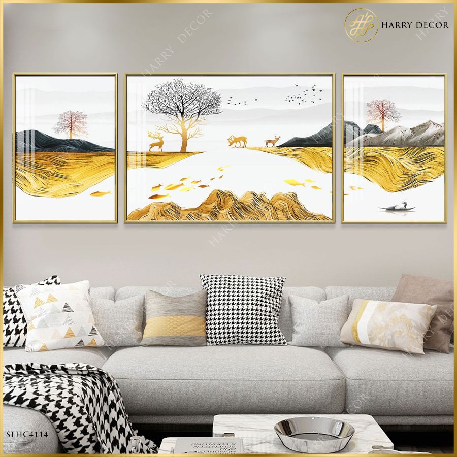  Bộ 3 Tranh Núi Mây Mờ Cá Lượn Dưới Nước SLHC4114 